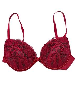 LILY OF FRANCE Fuchsia Pink and Black Lace Push Up Bra Coquette Valentines Glam